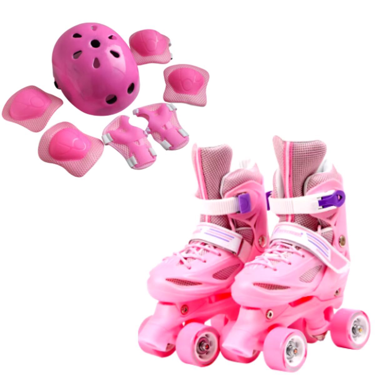 GENERICO - Patines 4 ruedas Talla S (30-33) Rosados con protectores