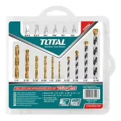 TOTAL - Juego Set de Brocas y Puntas de Destornillador 16 piezas