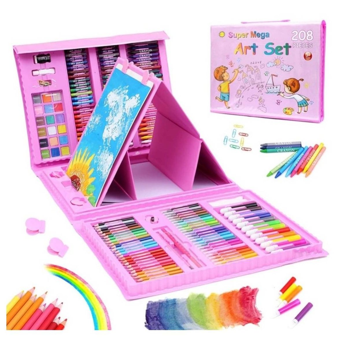 GENERICO - Maleta 208 Piezas De Arte Para Niños Kit Set De Dibujo Rosa