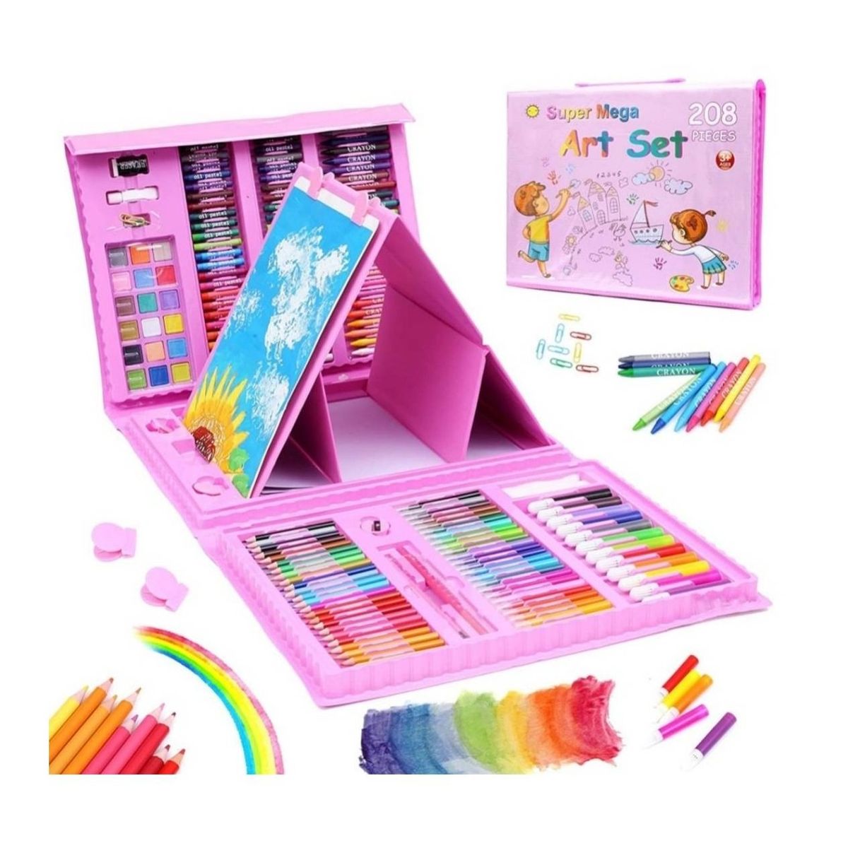 GENERICO - Maleta 208 Piezas De Arte Para Niños Kit Set De Dibujo Rosa