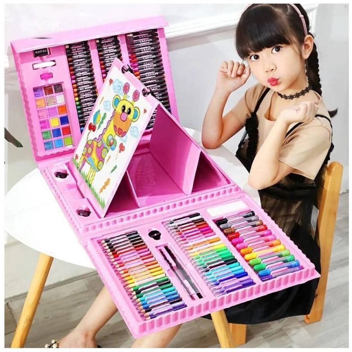 GENERICO - Maleta 208 Piezas De Arte Para Niños Kit Set De Dibujo Rosa