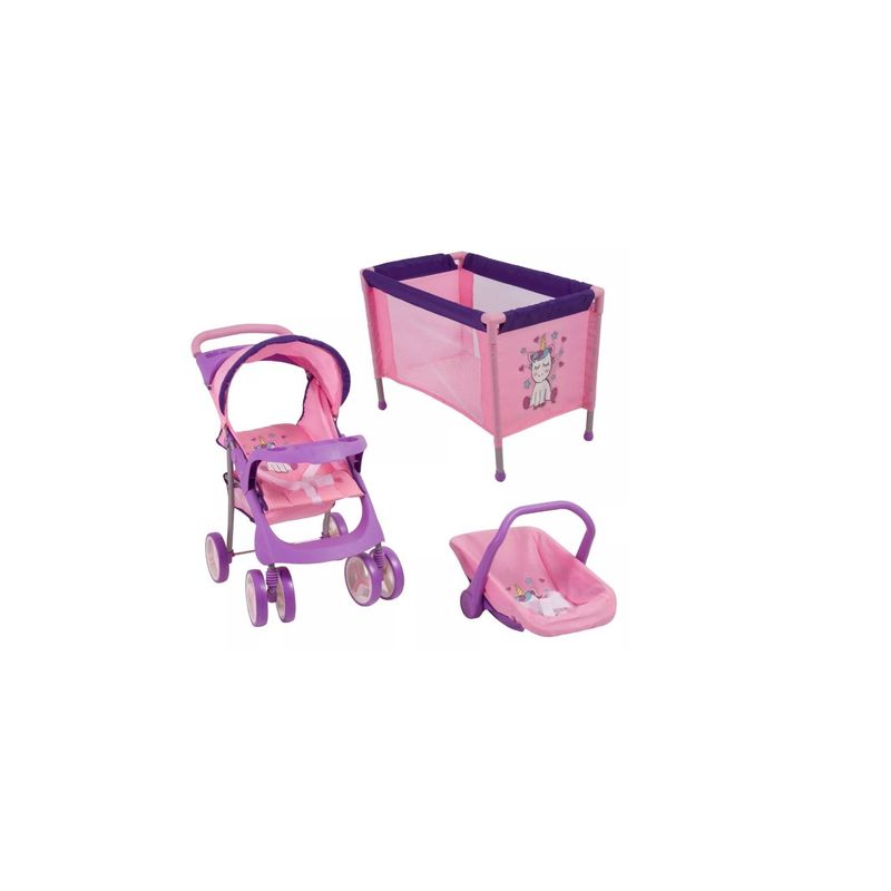 GENERICO - Coche y cuna Unicornio Violeta Rosa