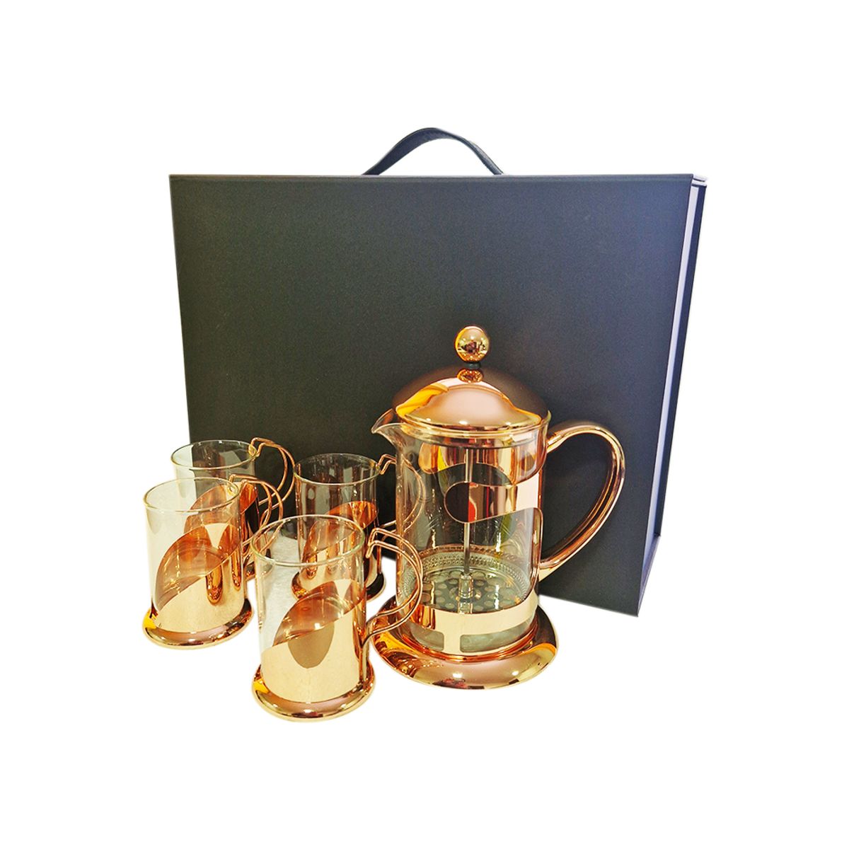 PERFECT CLASS - Set Cafetera + 4 Tazas Cobrizadas Perfect Class