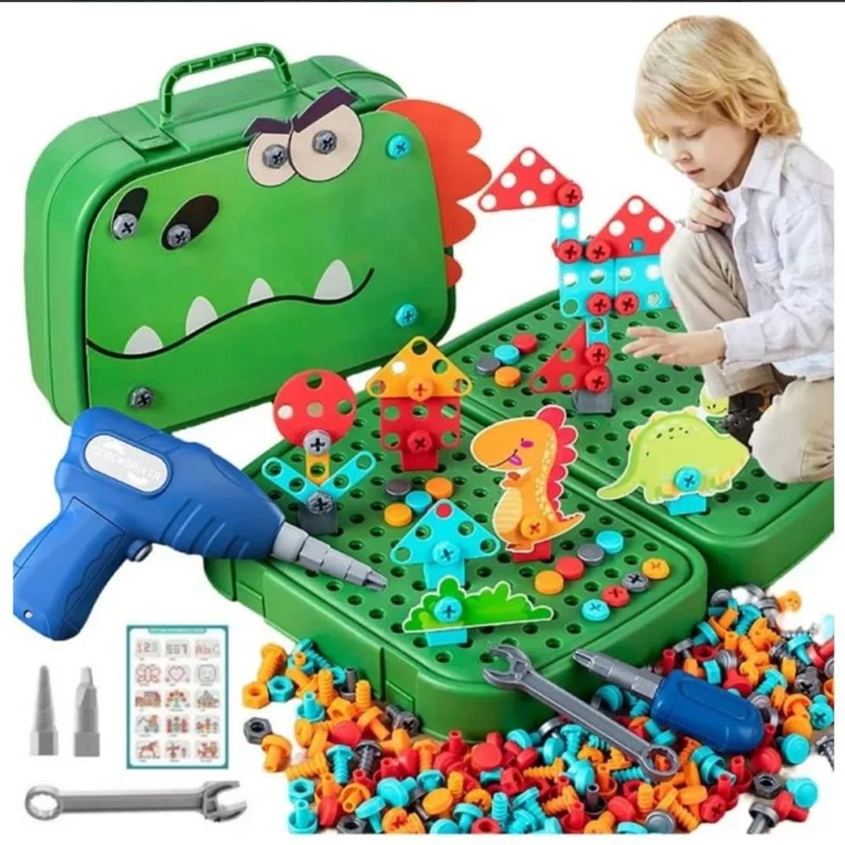 GENERICO - Kit Construcción Juguete Niños 450 Pzs Maletín Taladro Dino