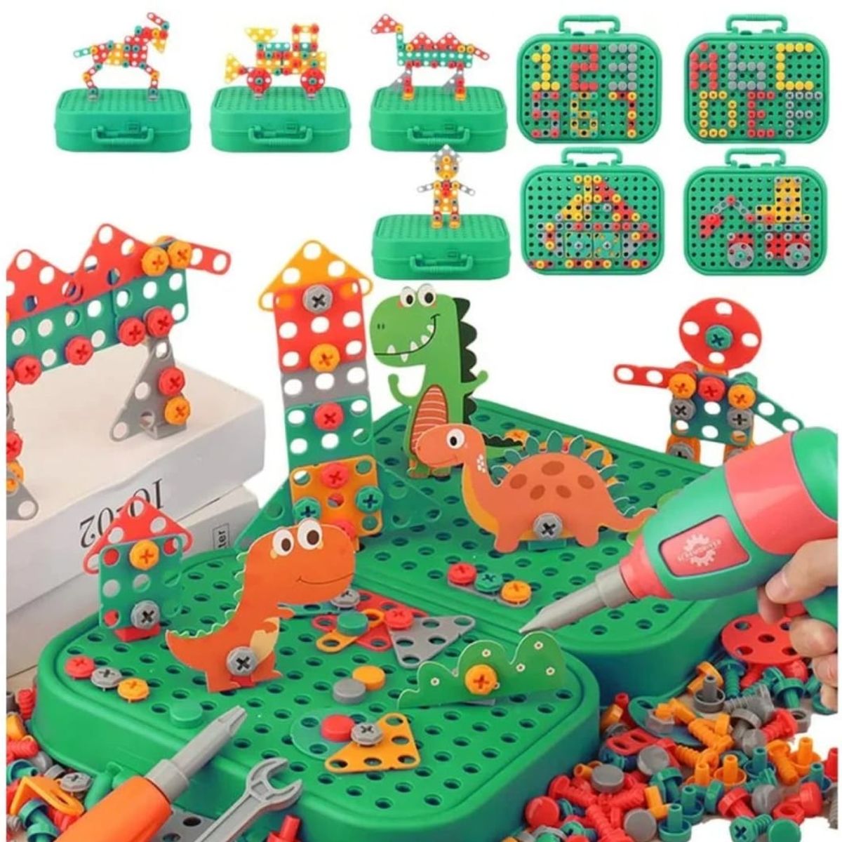 GENERICO - Kit Construcción Juguete Niños 450 Pzs Maletín Taladro Dino