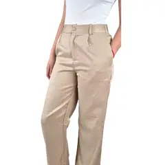 GENERICO - Pantalón Vestir Semi Formal Tipo Lino Recto Casual Tiro Alto 096