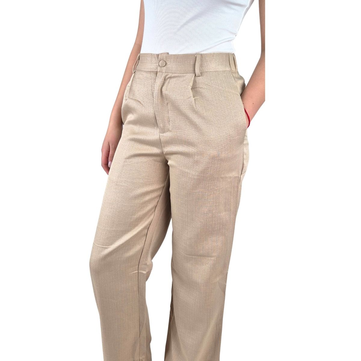 LIKE SHOP - Pantalón Vestir Semi Formal Tipo Lino Recto Casual Tiro Alto 096