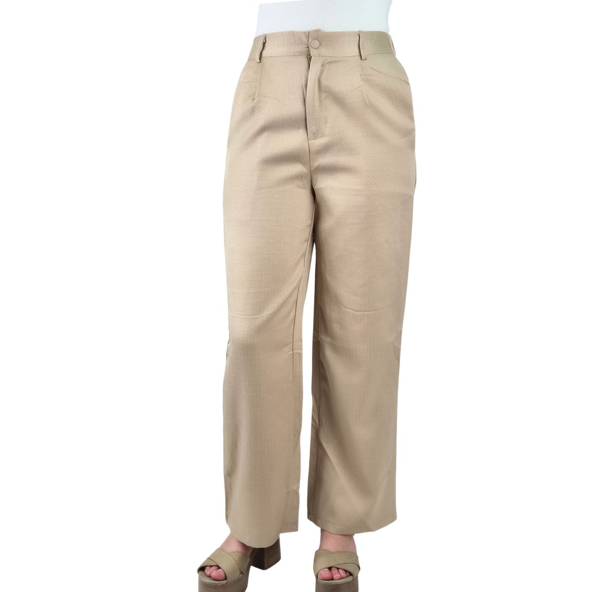 LIKE SHOP - Pantalón Vestir Semi Formal Tipo Lino Recto Casual Tiro Alto 096