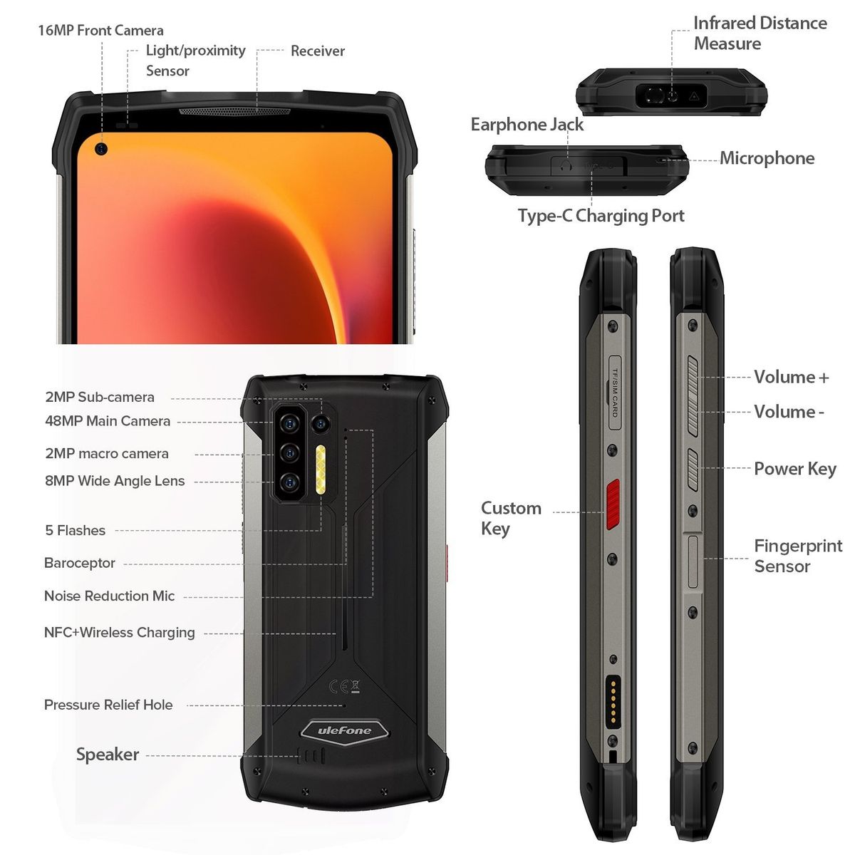 ULEFONE - Ulefone Armor 13 - Celular Indestructible Resiste Golpes Caídas Agua y Polvo - IP68 Rudo Rugged