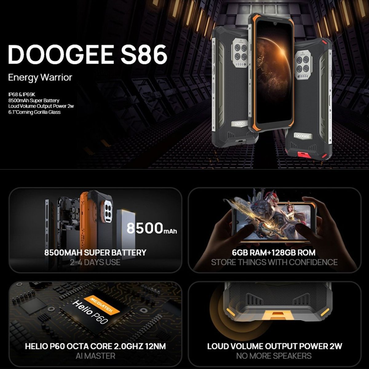 DOOGEE - Doogee S86 - Celular Indestructible Resiste Golpes Caídas Agua y Polvo - IP68 Uso Rudo Rugged