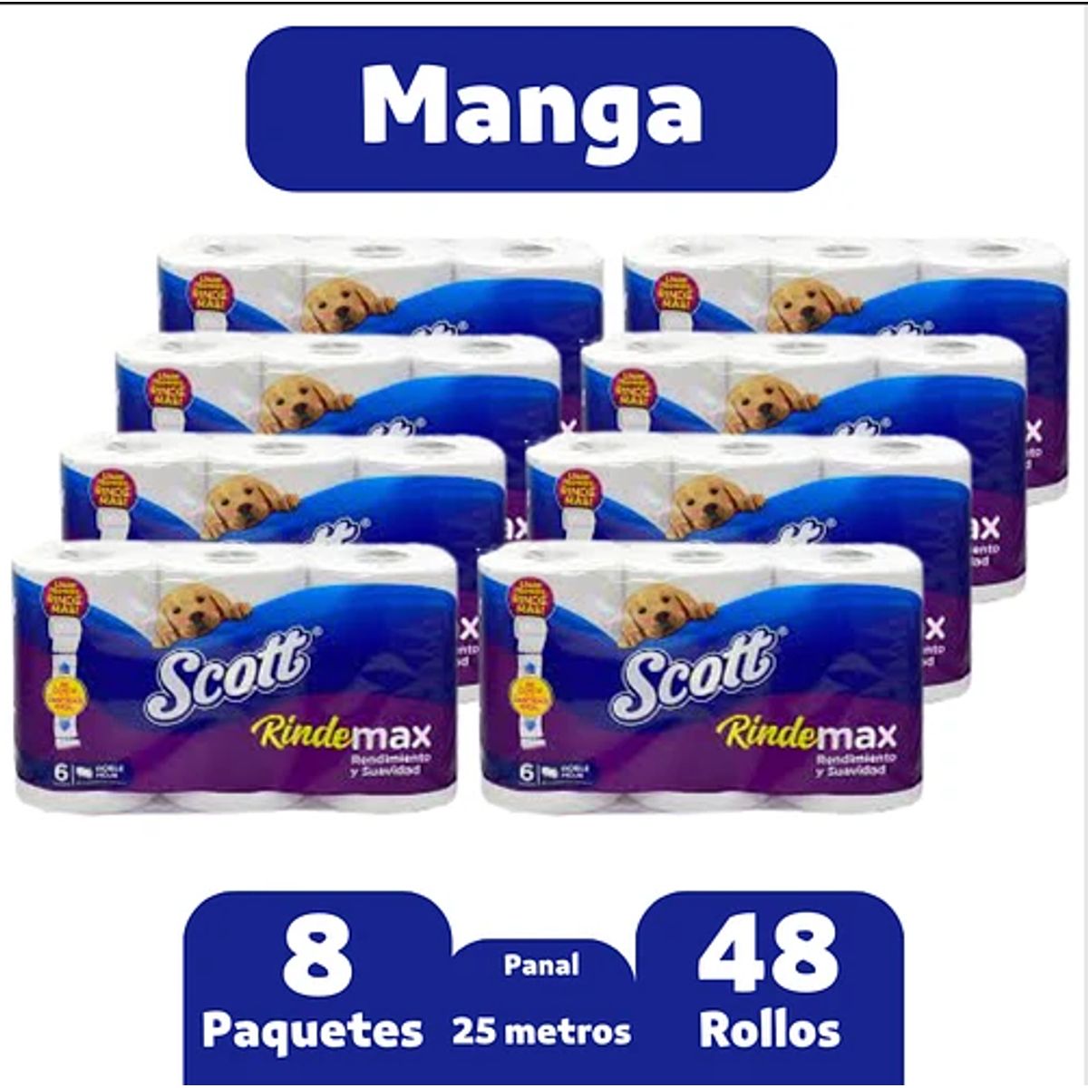 SCOTT - PAPEL HIGIENICO SCOTT RINDEMAX 8PQTS X 48ROLLOS