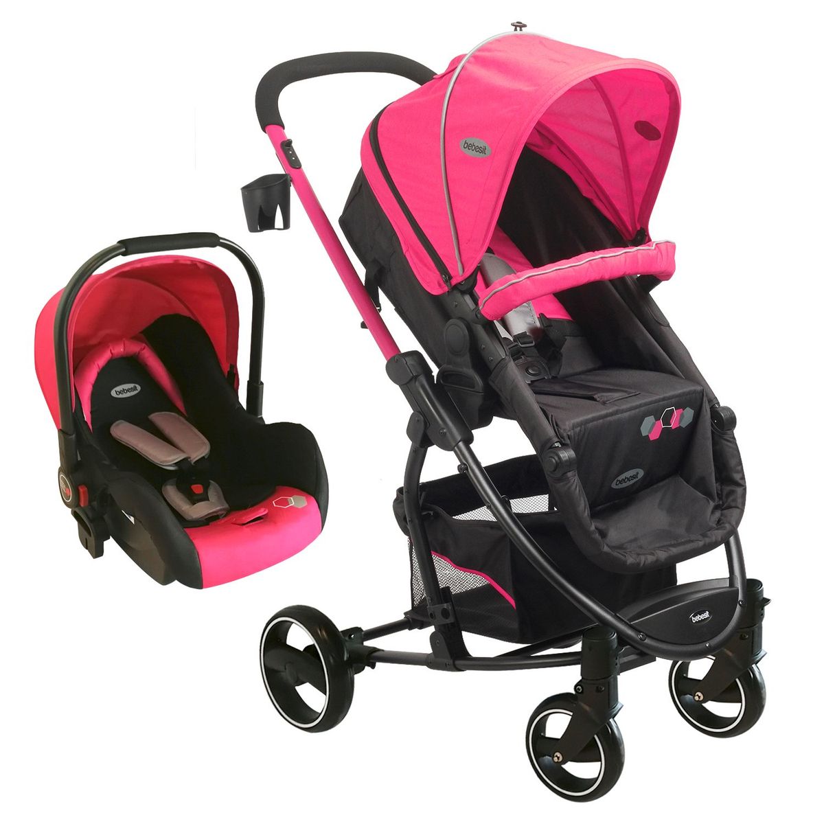 BEBESIT - Coche Cuna Travel System Alfa Nuevo Rosado