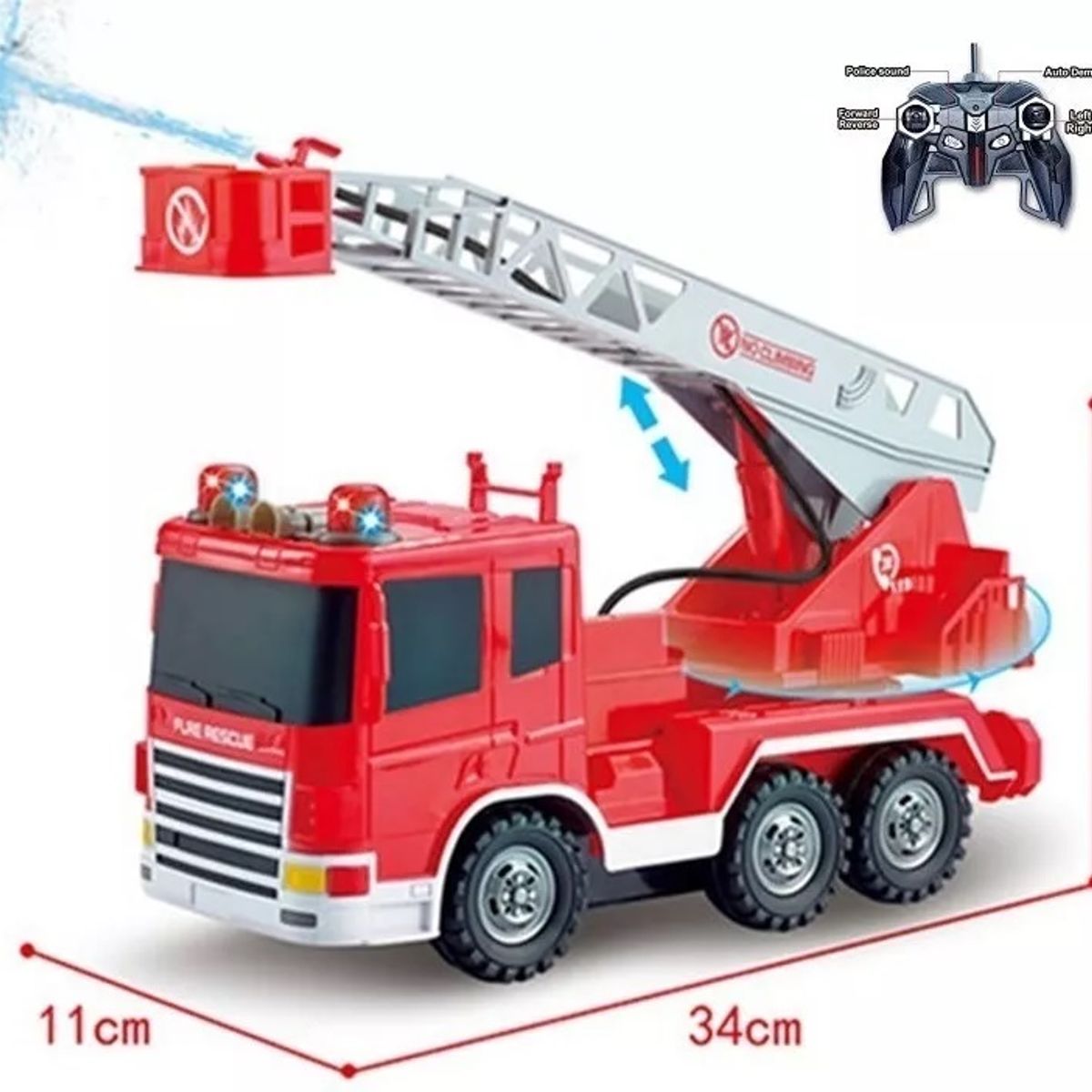 GENERICO - Camion De Bombero R/C 6 Canales, Luces Sonidos Y Lanza Agua