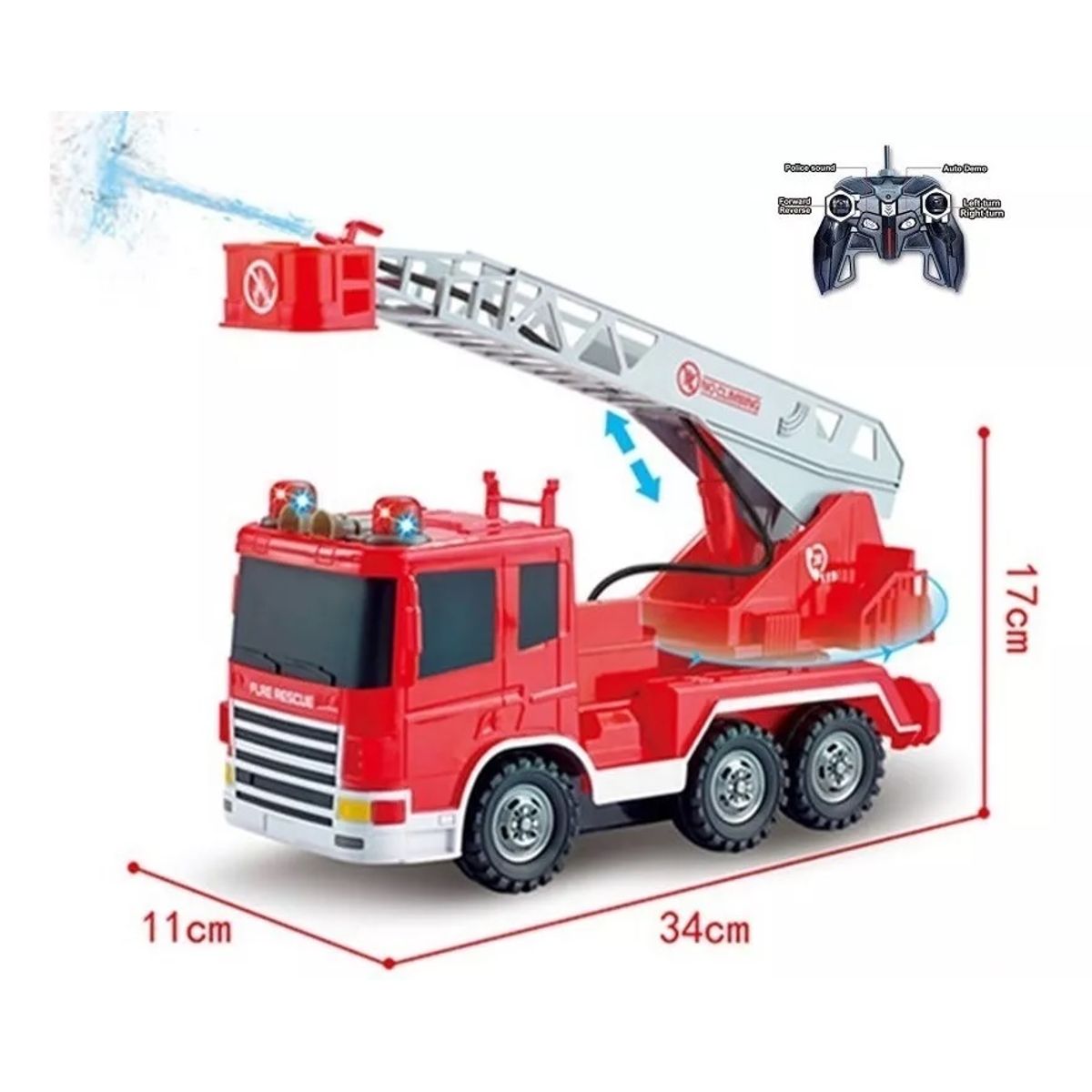 GENERICO - Camion De Bombero R/C 6 Canales, Luces Sonidos Y Lanza Agua