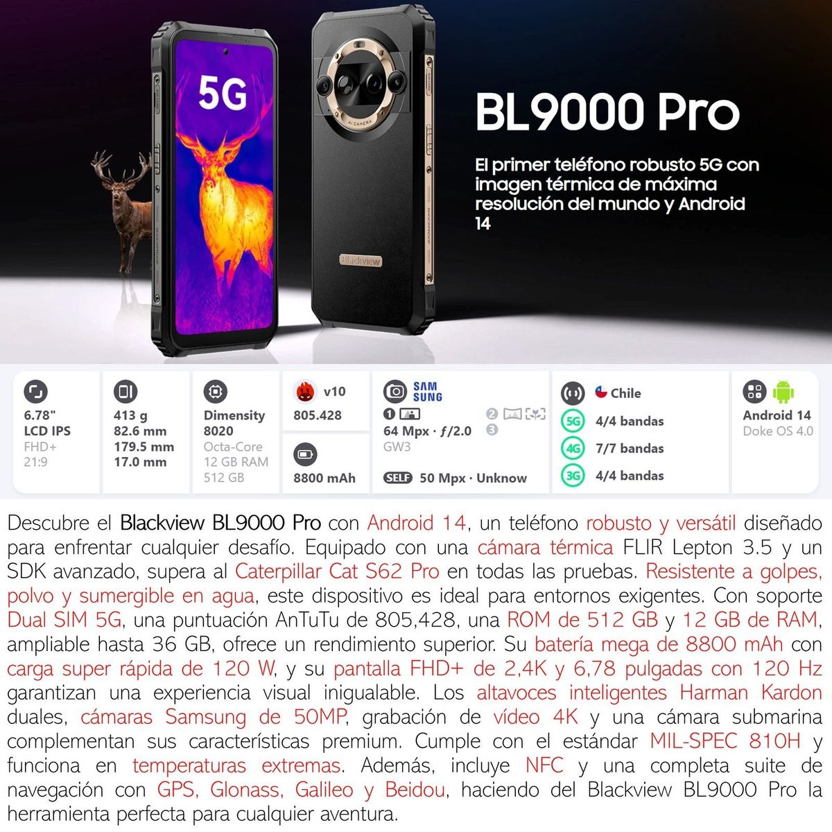 BLACKVIEW - Blackview BL9000 Pro - Celular Indestructible - Cámara Térmica Mejor que Caterpillar Cat S62 Pro