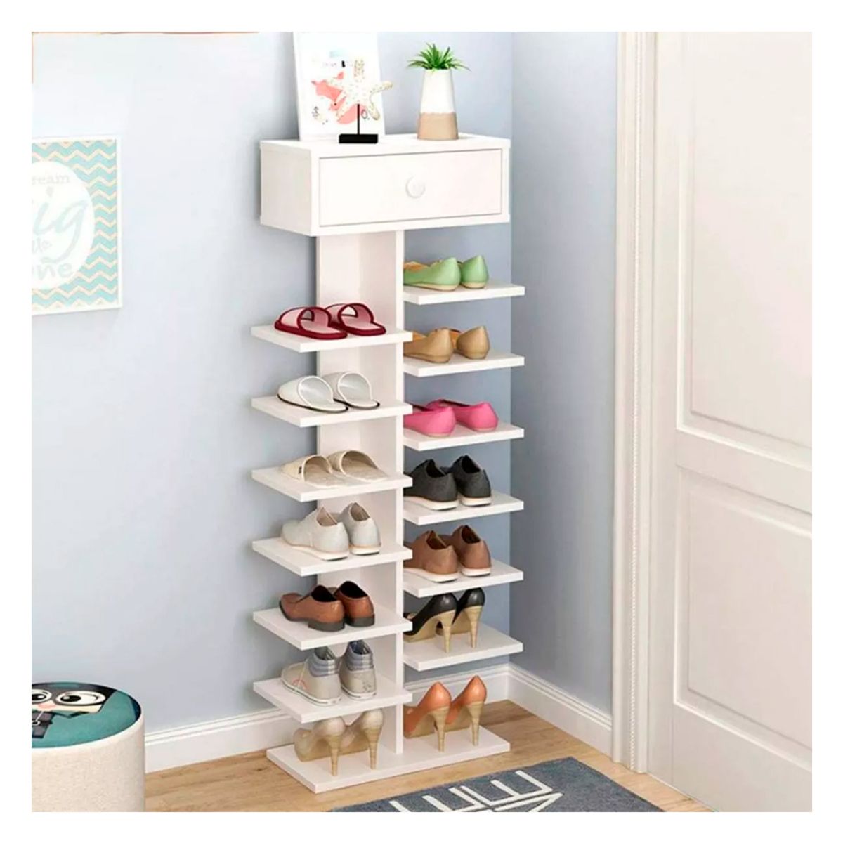 IRM - Zapatero Organizador Estante para Zapatos 14 Pares  Armario Blanco