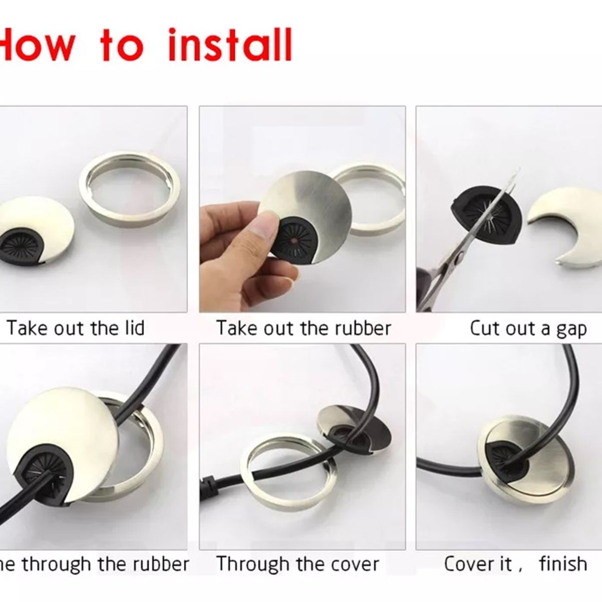 GENERICO - Pasacable Redondo Satín Escritorio Perforación De 60mm 1un