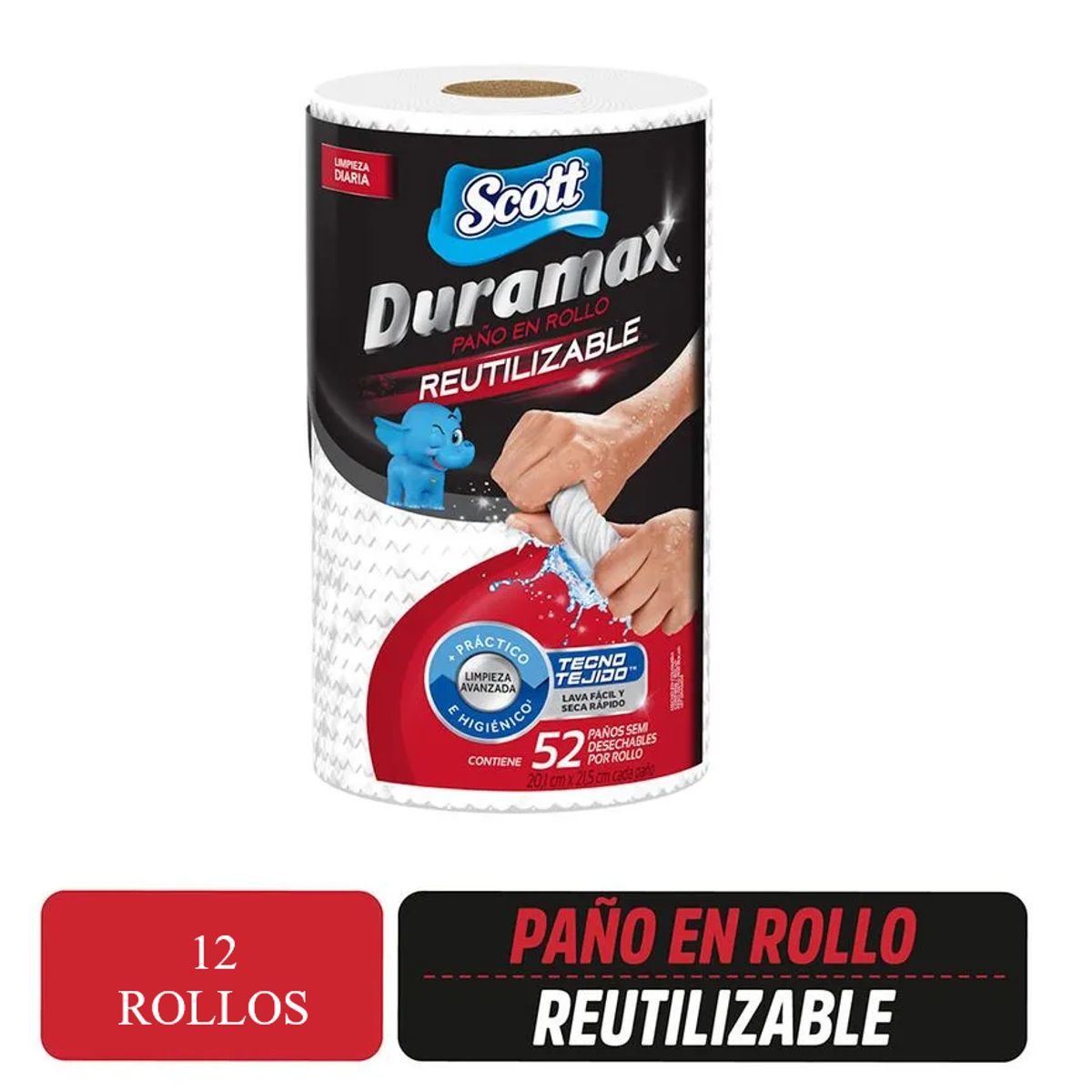 SCOTT - Paño Reutilizable Scott Duramax 52 paños por 12 rollos