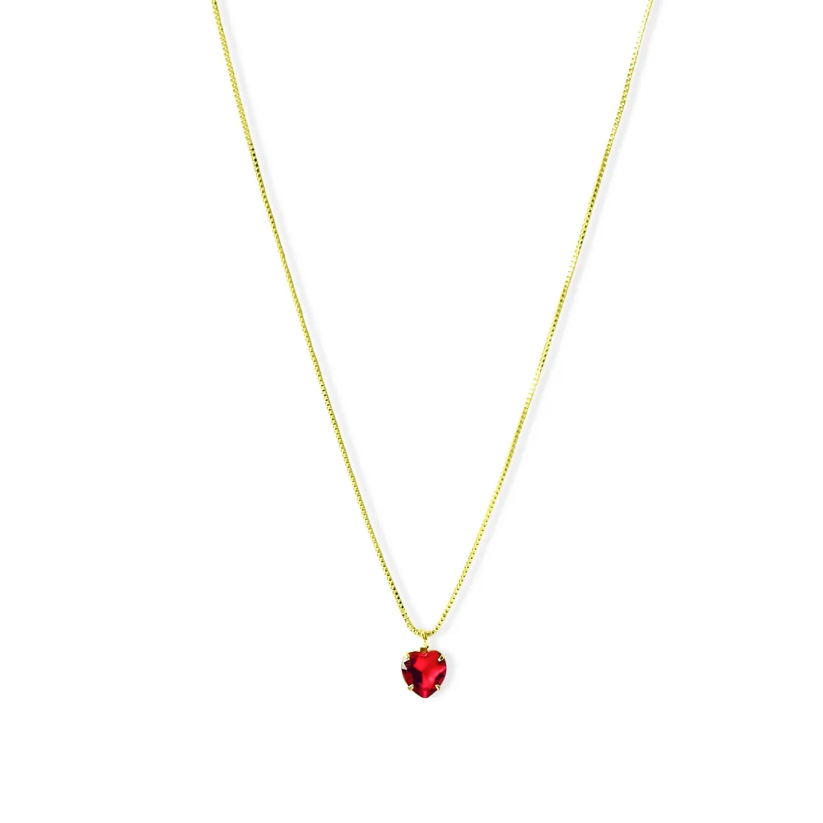 COGGIOLA - Collar Corazón Circón Rojo 6mm Enchapado Oro 18K
