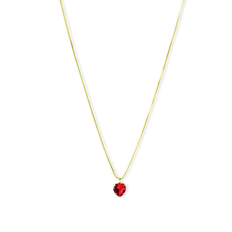 ANDREA COGGIOLA JOYAS - Collar Corazón Circón Rojo 6mm Enchapado Oro 18K