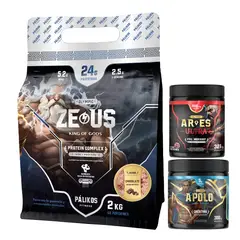 PALIKOS FITNESS - Proteina Zeus 2kg Chocolate+ Creatina 300g + Pre entreno 321g