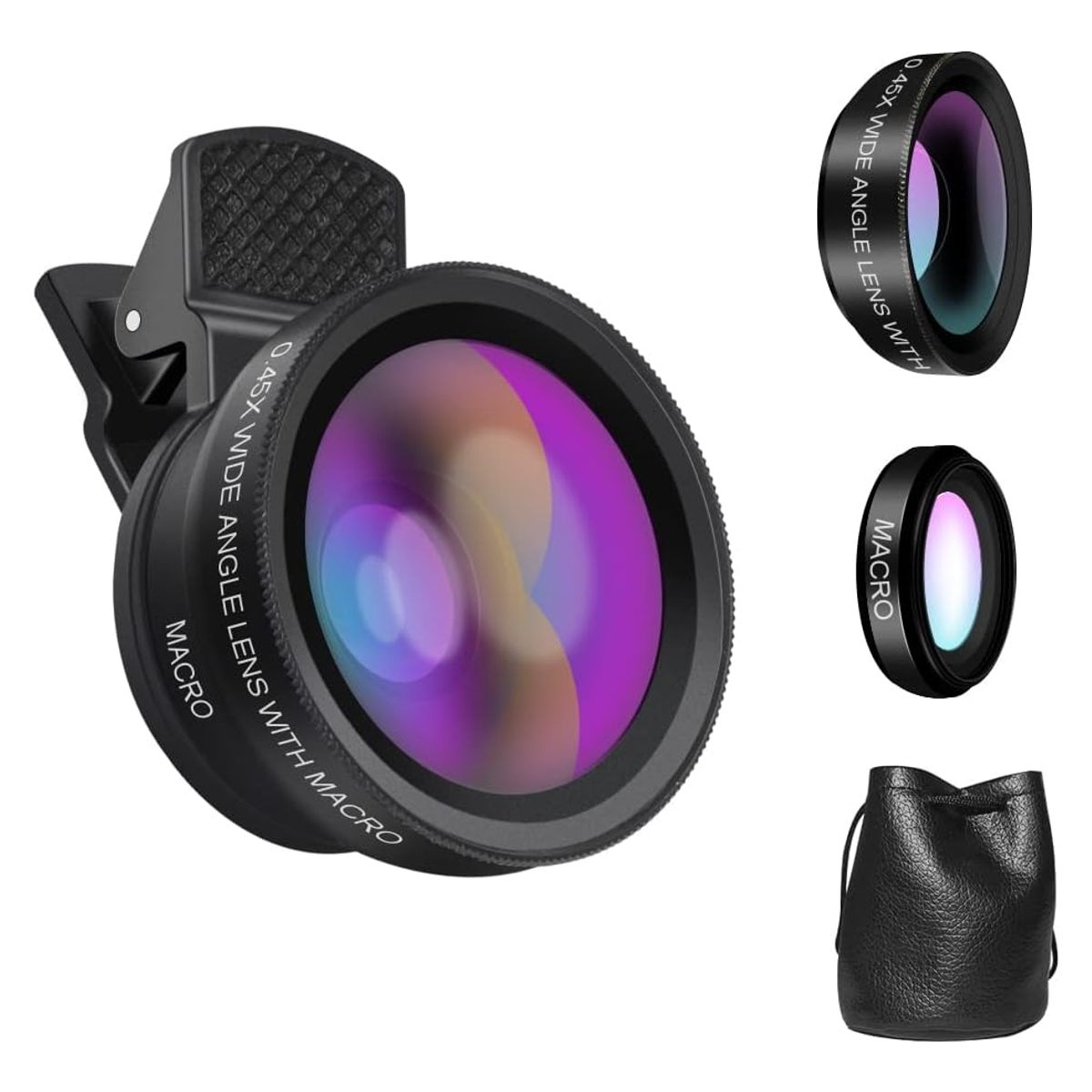 ATURE - Lente Para Celular Gran Angular + Macro Universal 045x 49uv Negro