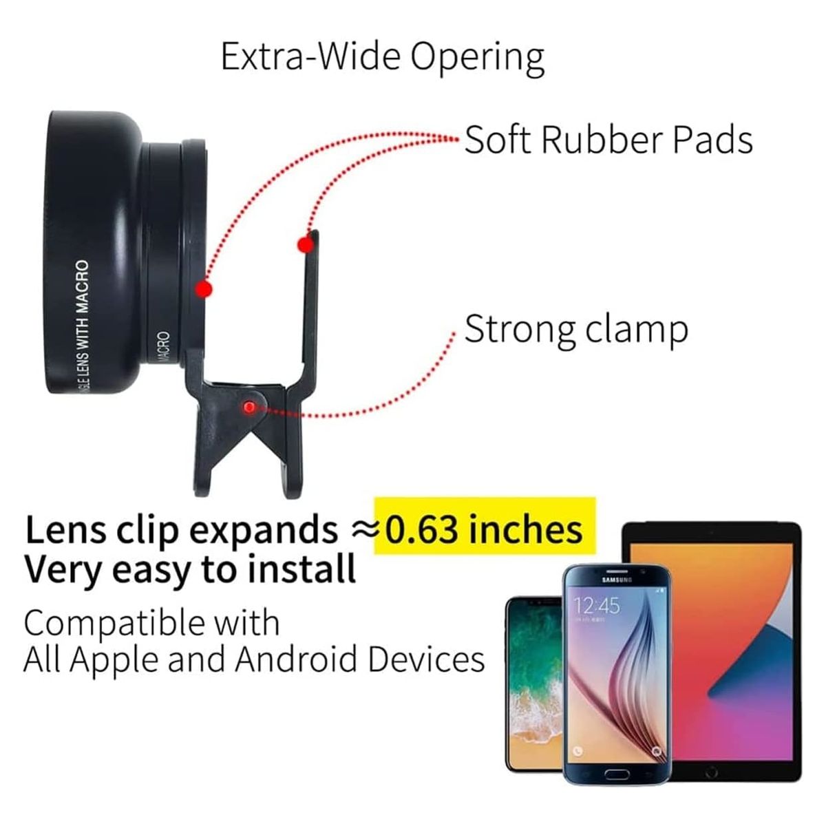 ATURE - Lente Para Celular Gran Angular + Macro Universal 045x 49uv Rosa