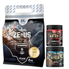 PALIKOS FITNESS - Proteina Zeus 2kg Vainilla + Creatina 300g + Pre entreno 321g