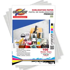 CREA PRINT - PAPEL SUBLIMACION TAMAÑO A3 100 HOJAS