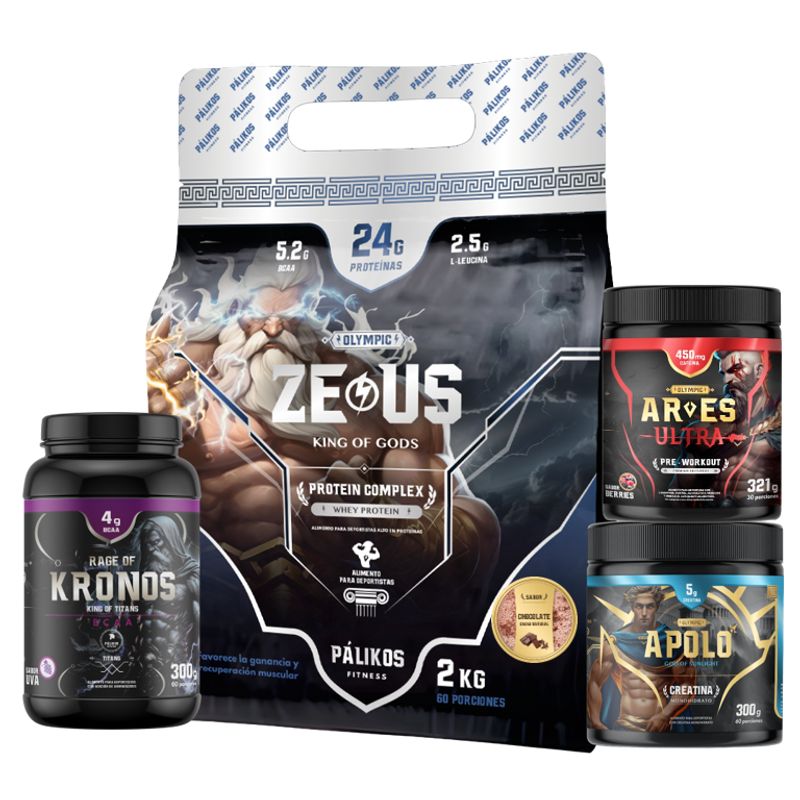 PALIKOS FITNESS - Proteína CP 2kg Choco + Crea 300g + Preentreno 321g + Aminoácido 300g