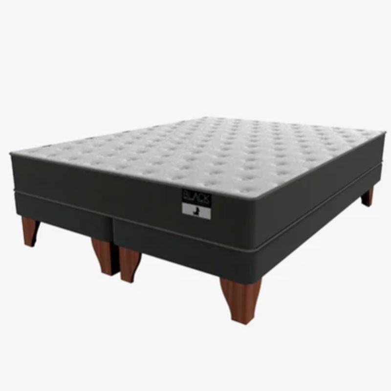 BLOCCARE - Cama Tradicional 2P + Colchon Black / Patas 19.5 cm - Largo 190 cm