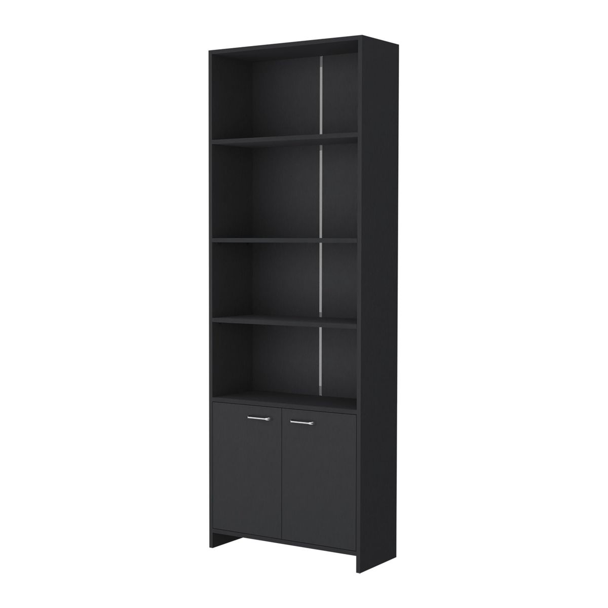 FMFURNITURE - Biblioteca 2 Puertas 5 Repisas - Negro 180x63x26 cm