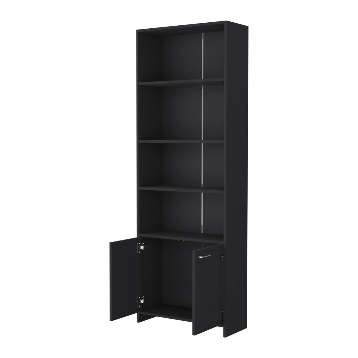 FMFURNITURE - Biblioteca 2 Puertas 5 Repisas - Negro 180x63x26 cm
