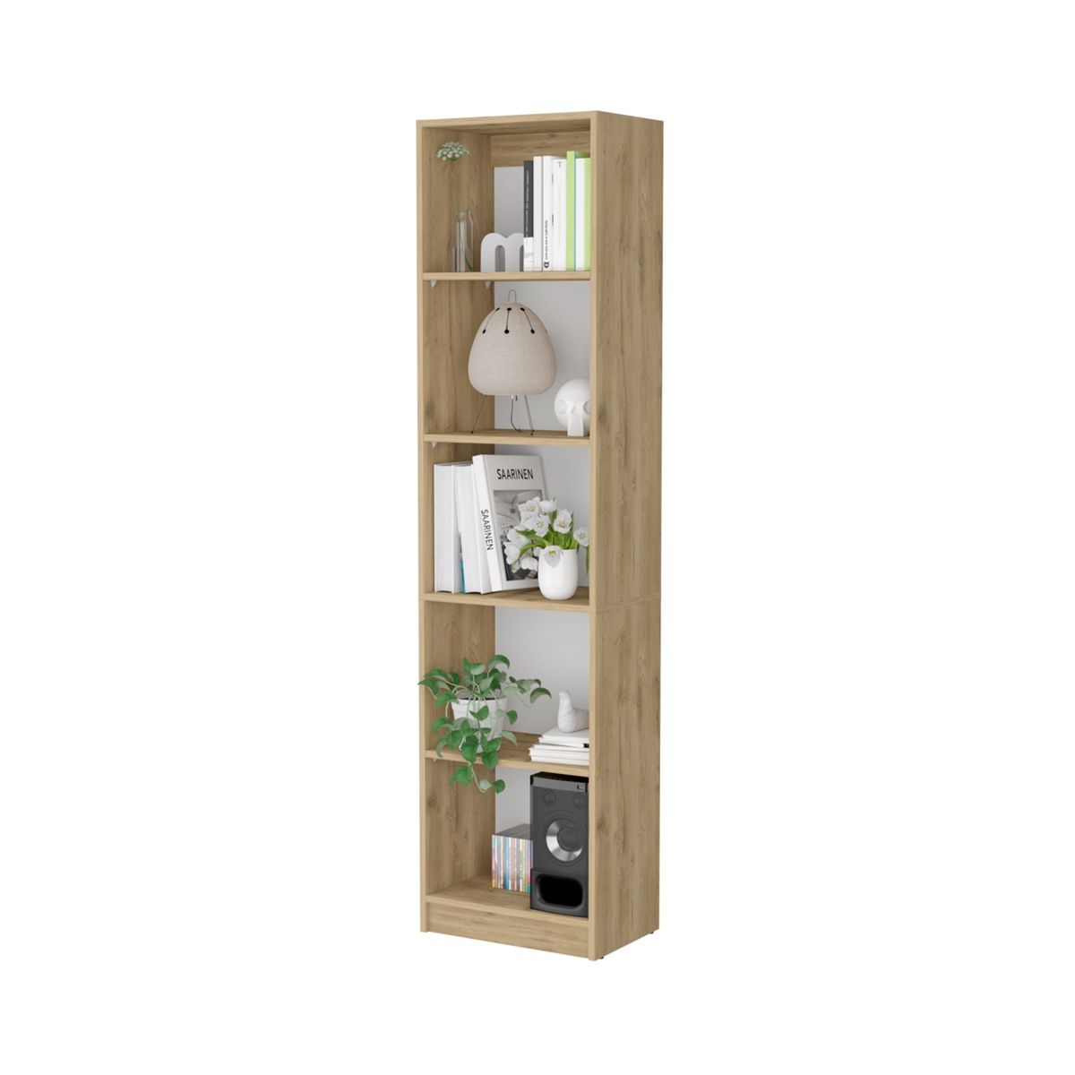 FMFURNITURE - Biblioteca Estante 5 Repisas Melamina -Café Claro 180.6x45x29.9 cm