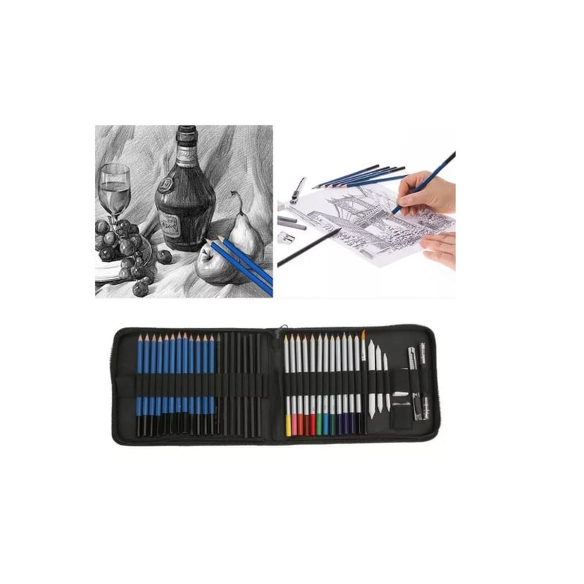 GENERICO - Kit Para Dibujo Lápices De Madera 40 Piezas Profesional Set