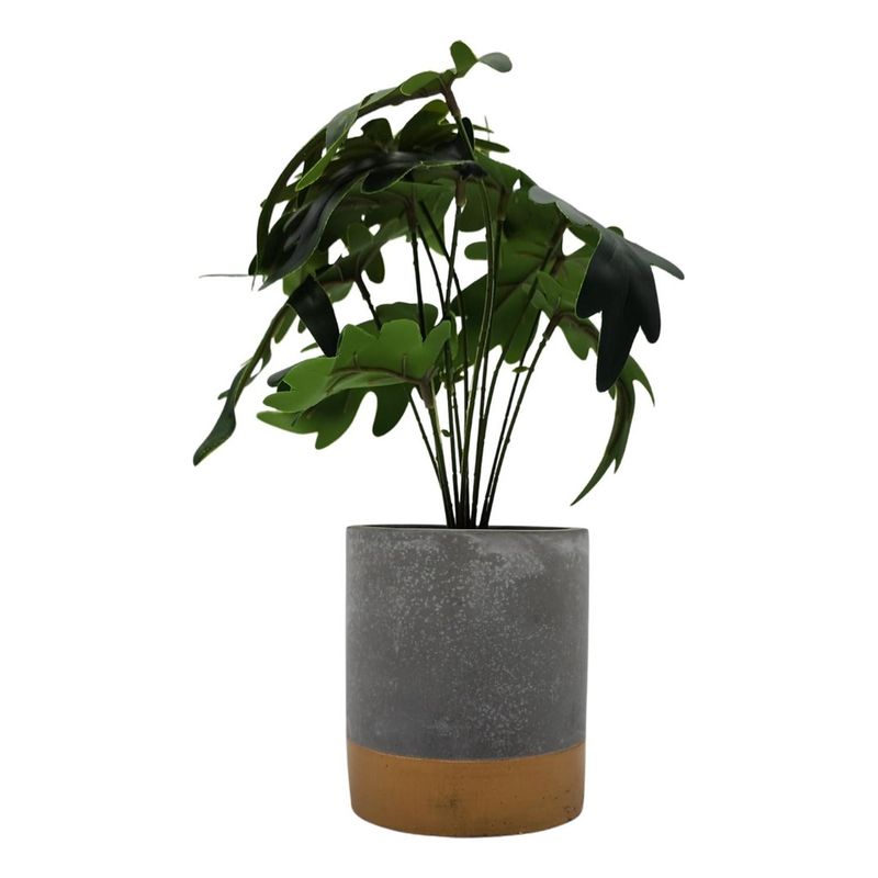 GENERICO - Planta Artificial Tropical Macetero Ceramica Gris Con Dorado