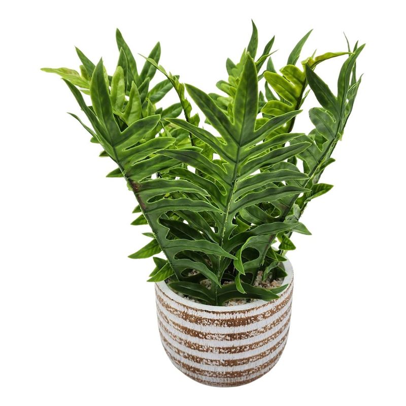 GENERICO - Planta Artificial Tropical Macetero Ceramica Lineas Blancas