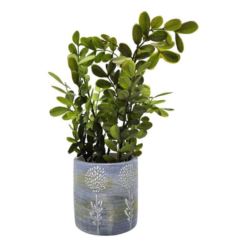 GENERICO - Planta Artificial Tropical Macetero Ceramica Azul Blanco