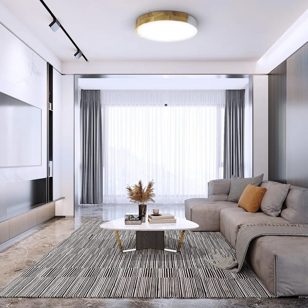 CASA NEW - Lampara De Techo 23cm Borde Blanco Y Madera