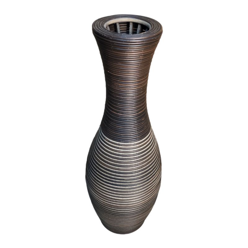 GENERICO - Jarron Florero Decorativo Tejido Rattan Moderno Café 70 CM