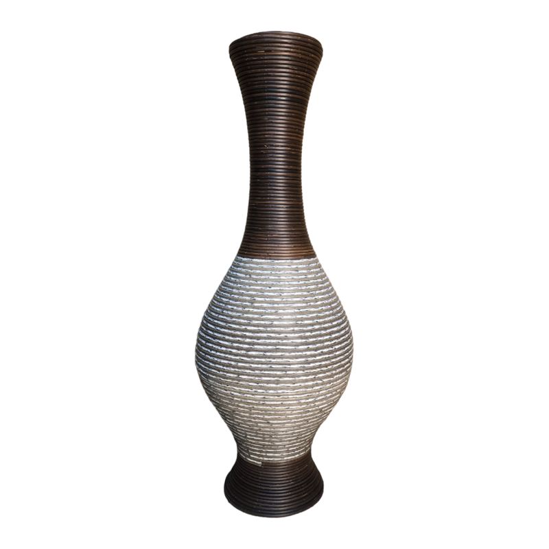 GENERICO - Jarron Florero Decorativo Tejido Rattan Moderno Blanco 70 CM