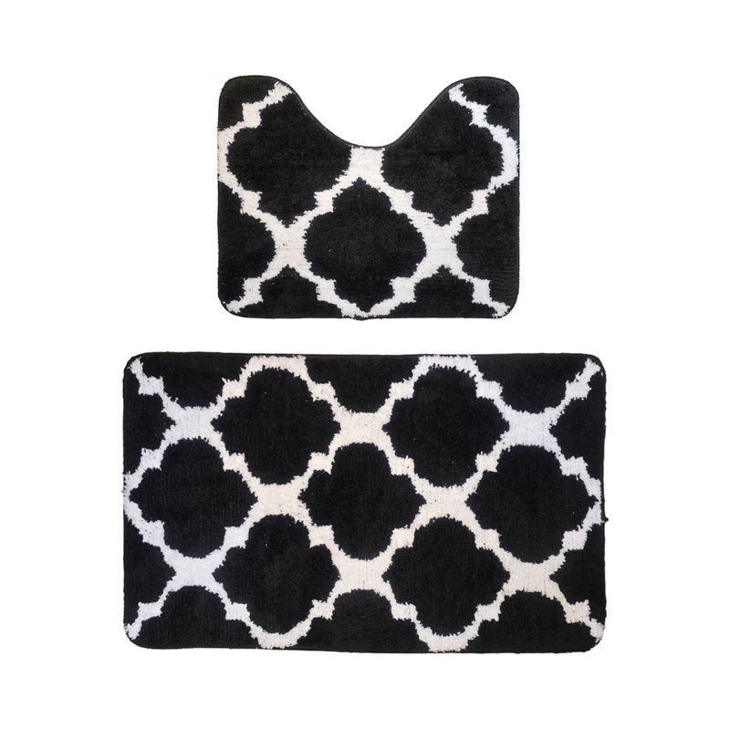GENERICO - Conjunto De 2 Alfombra De Baño Suaves Absorventes Microfibra - Negro