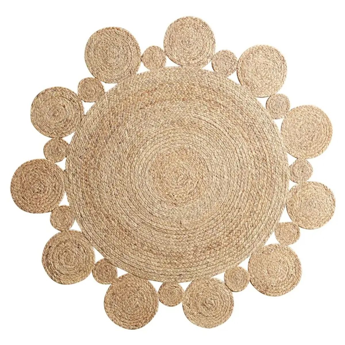 GENERICO - Alfombra Redonda De Yute Borde Circulos Intercalado Natural