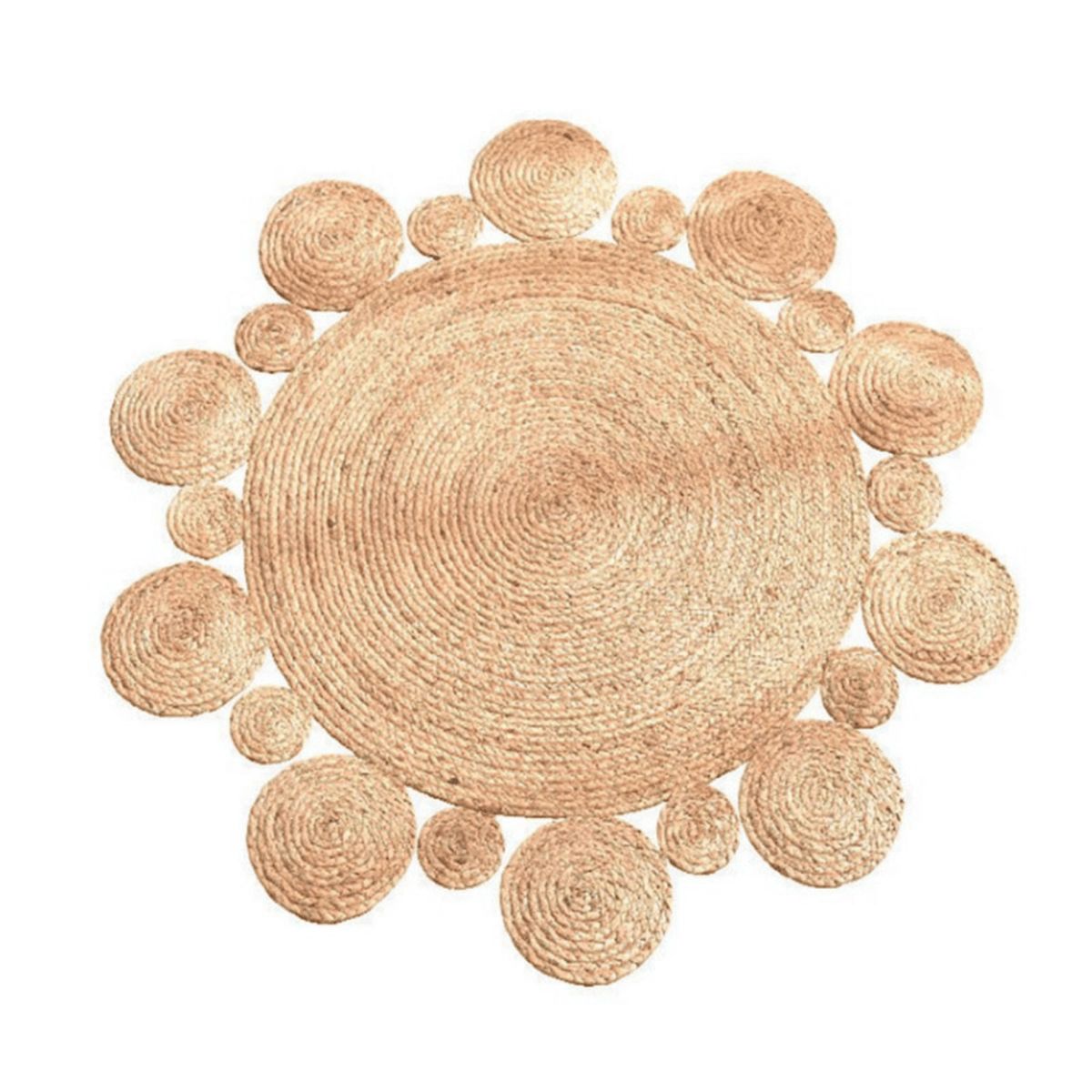 GENERICO - Alfombra Redonda De Yute Borde Circulos Intercalado Natural