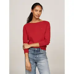 TOMMY HILFIGER - Sweater Con Cuello Estilo Barco Rojo