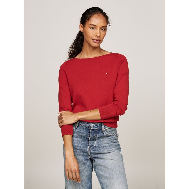 TOMMY HILFIGER - Sweater Con Cuello Estilo Barco Rojo Tommy Hilfiger