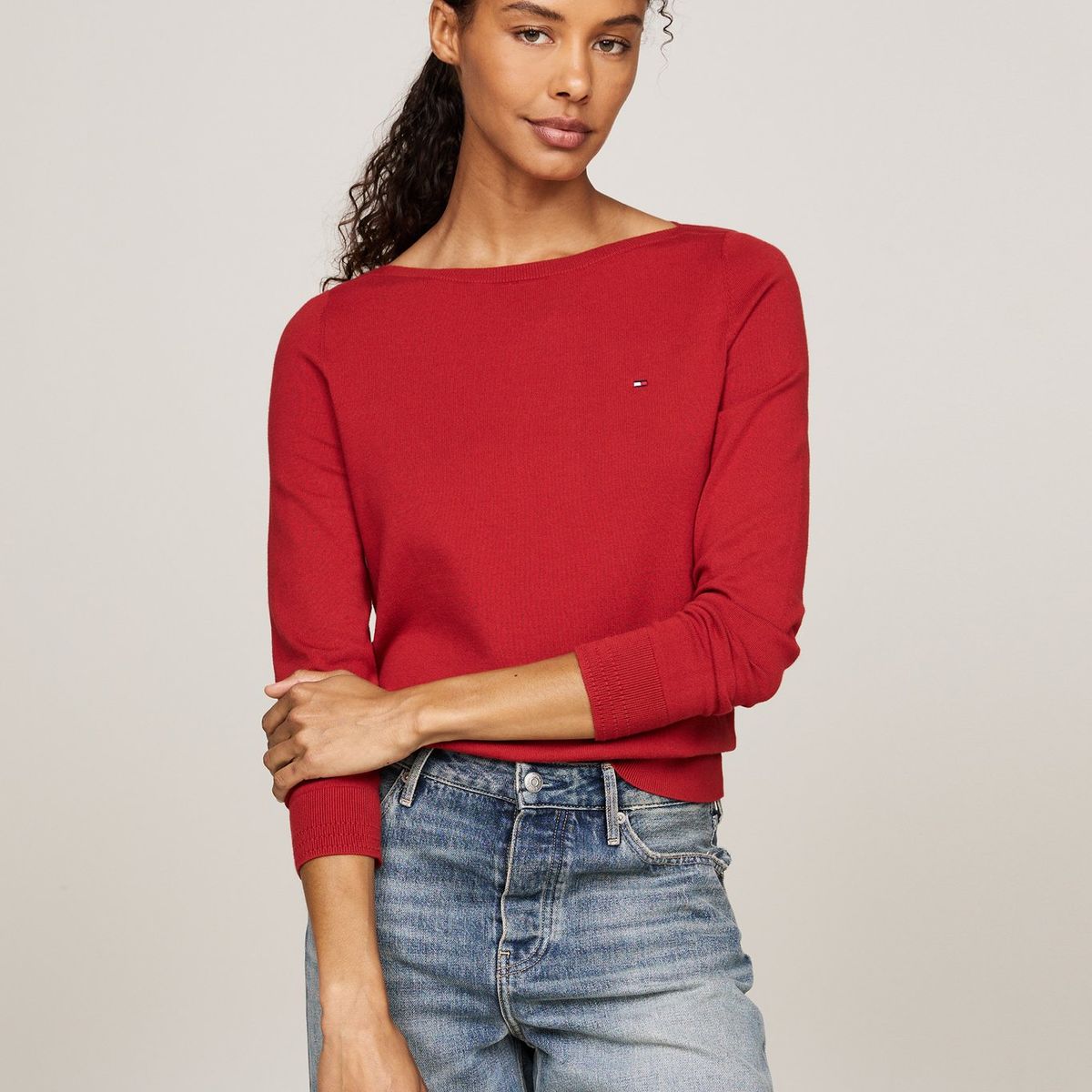 TOMMY HILFIGER - Sweater Con Cuello Estilo Barco Rojo Tommy Hilfiger