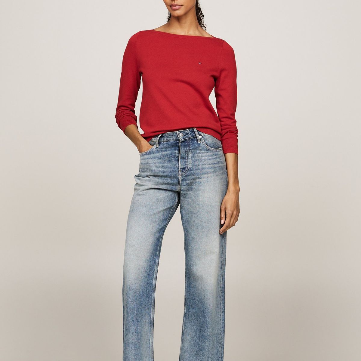 TOMMY HILFIGER - Sweater Con Cuello Estilo Barco Rojo Tommy Hilfiger