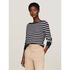 TOMMY HILFIGER - Sweater Con Cuello Estilo Barco Azul