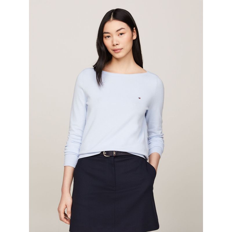 TOMMY HILFIGER - Sweater Con Cuello Estilo Barco Celeste Tommy Hilfiger